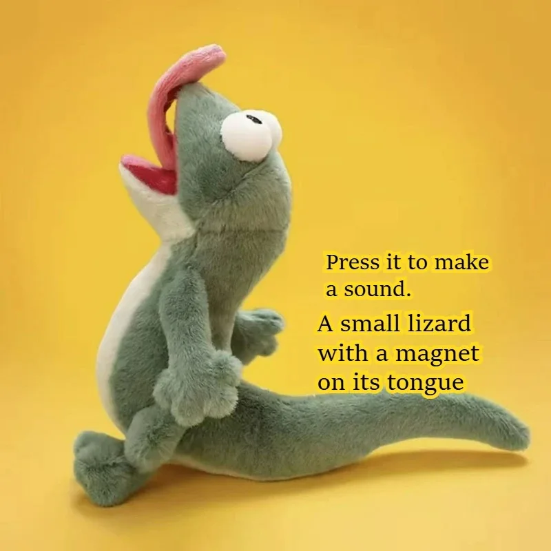 Funny Green Lizard Plush Toy with Magnetic Tongue & Sound, Stuffed Doll Gift for Collectors