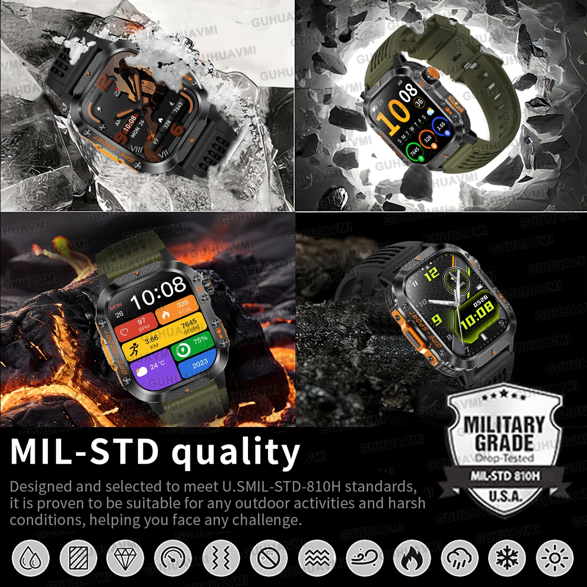 2025 New Military Smart Watch T-Rex 3 Bulit-in GPS Compass Altimeter Barometric IP69K Waterproof Fitness HD Call Smart watch Men