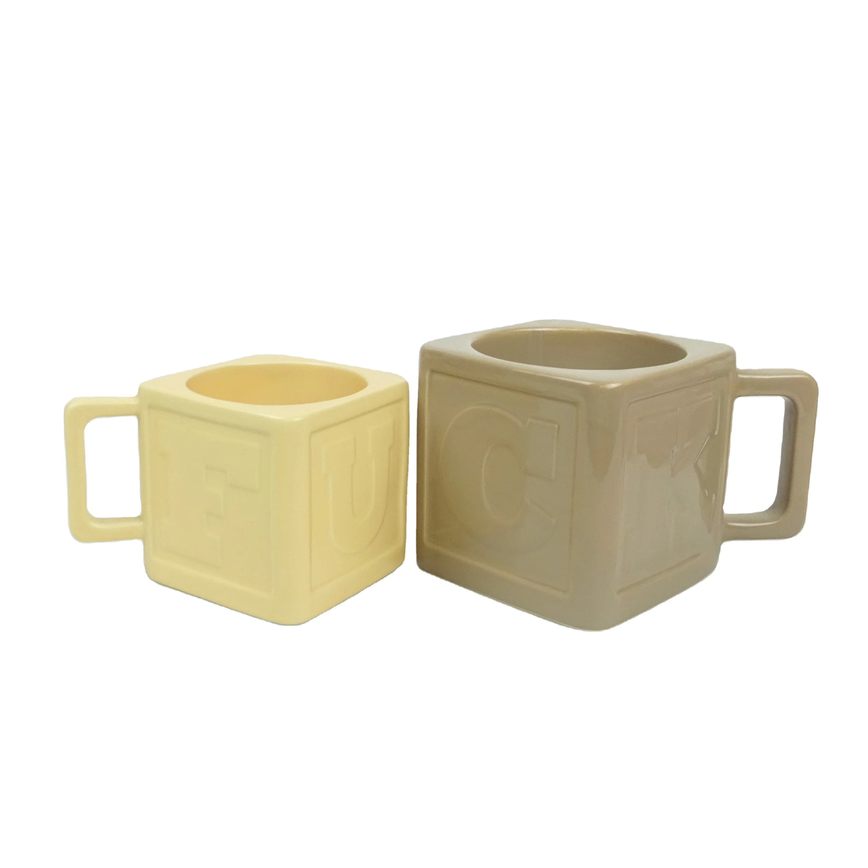 Hot sale Ceramic custom square Coffee Mugs With Custom Logo Ceramic Mugs Horoscope Safe cream Yellow Color Mug