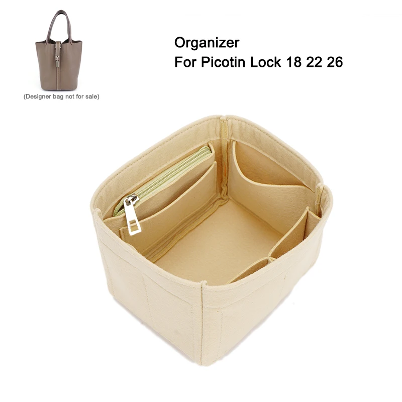 Felt Women's Cosmetic Bag Organizer Insert with Zipper Bag Tote Shaper Fit For H Picotin Lock 18 22 26, Custom Size