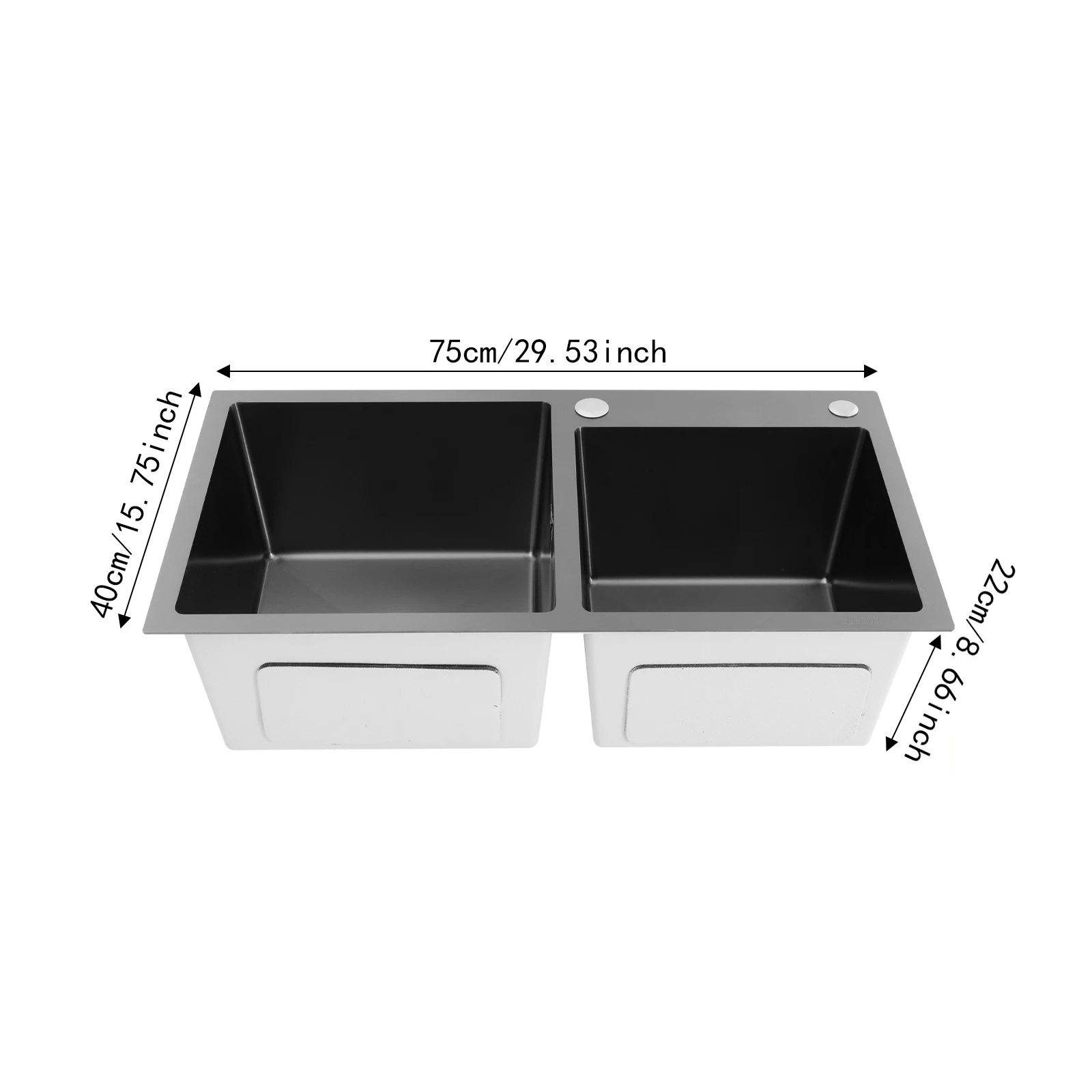 

75X40cm Black Double-Bowl Kitchen Sink, Multifunctional Stainless Steel Sink, Kitchen Sink for Washing Bowls, Fruits, Vegetables