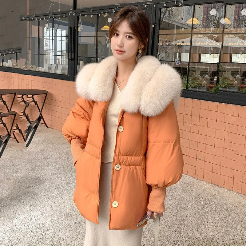 Duck Down Jacket For Women's New Mid Length Fox Fur Collar With A Niche Design Feel, Thickened Winter Down Jacket