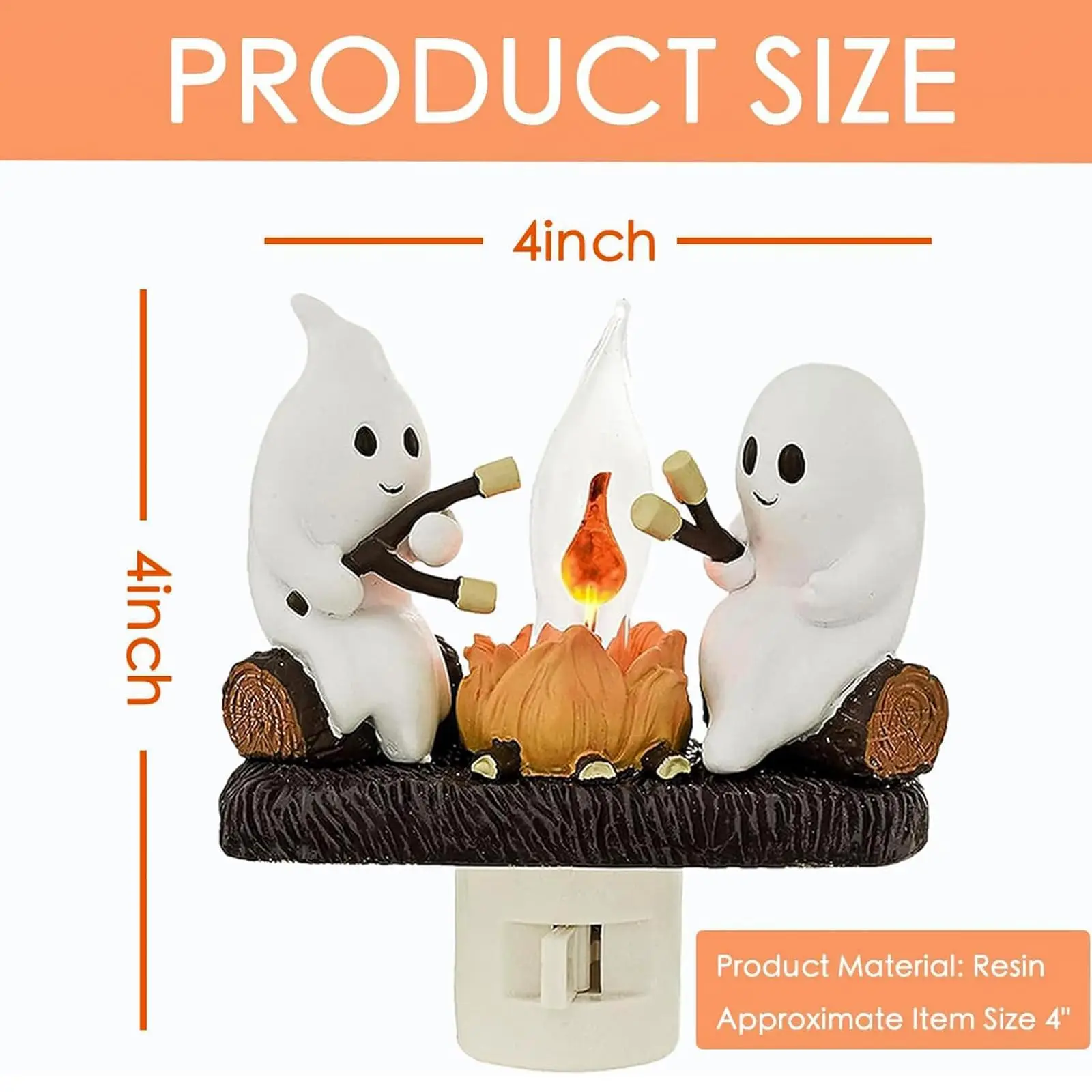 2szt Ghost Campfire Migocząca lampka nocna - Ghost Roasting Marshmallows at Campfire, 3D Spooky Fire Marshmallow LED Night Light