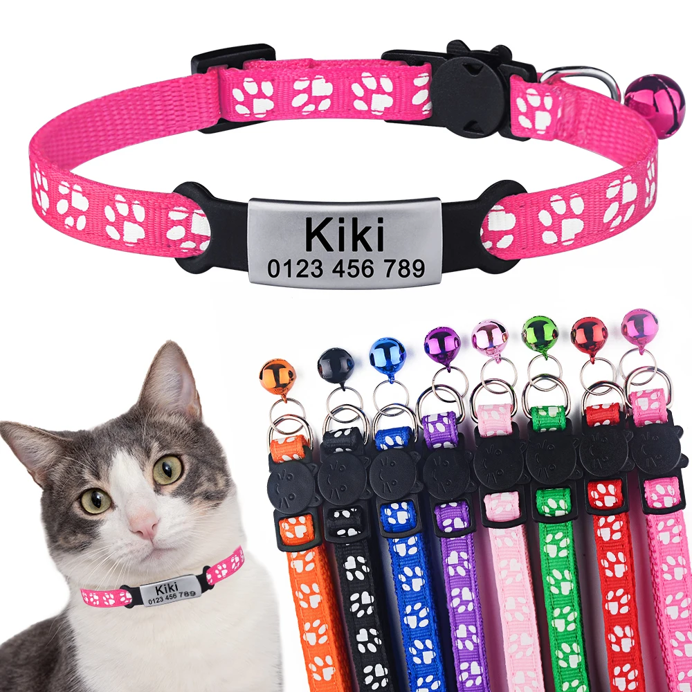 Personalized Adjustable Paw Cat Collar Bell Pet Products Small Large Kitten Safety Accessories Breakaway Tag Small Necklace