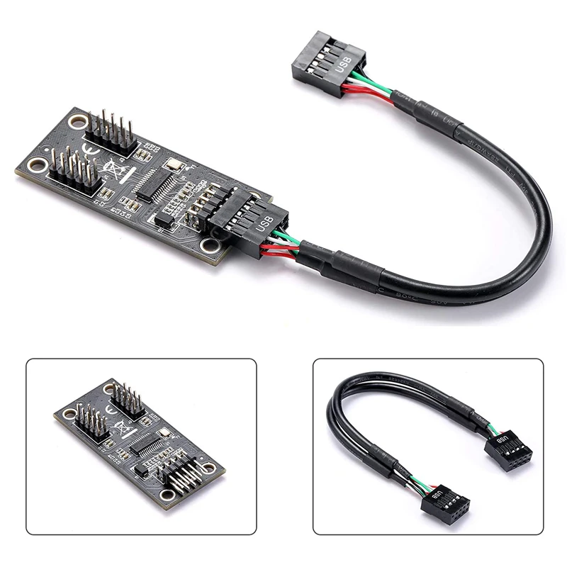 Nowy USB Hub USB Splitter USB2.0 9Pin na podwójny 9Pin piasta Riser płyta główna USB 9Pin złącze wcon 1 do 2 przedłużacz