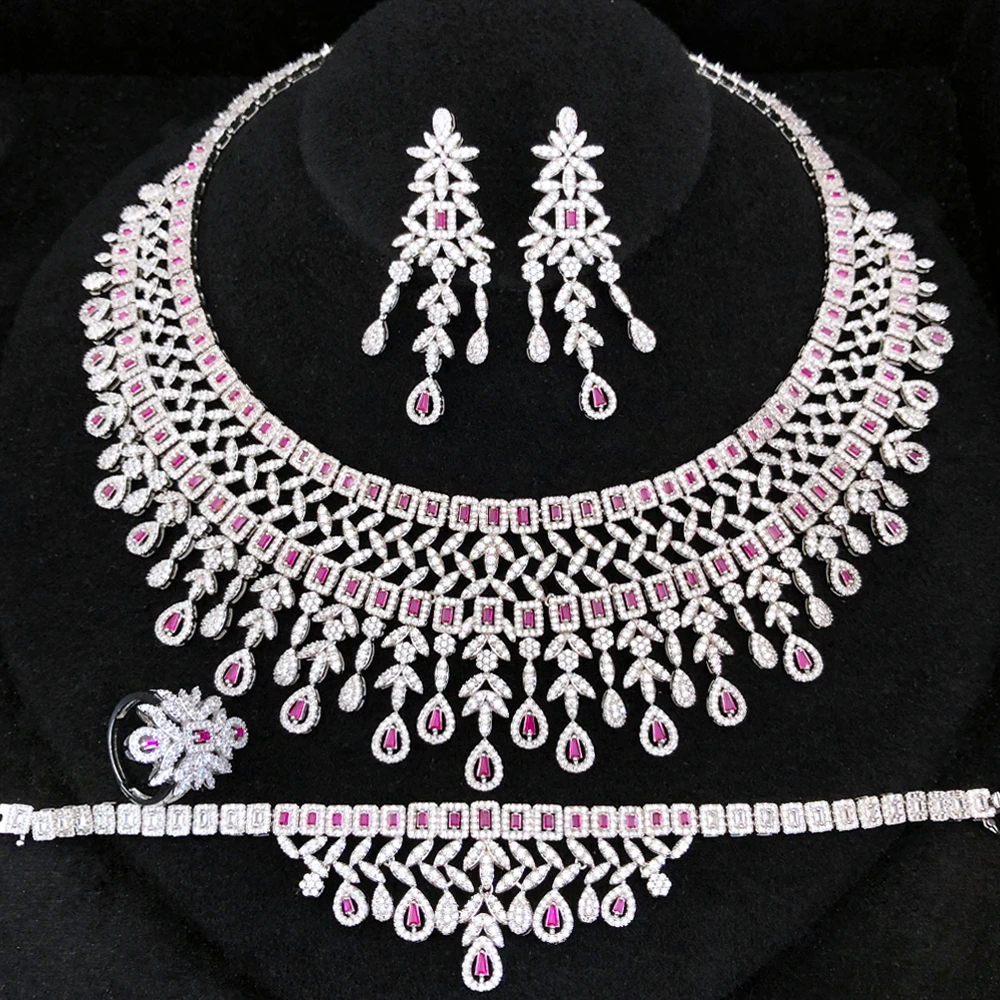 GODKI Famous Brand 4PCS Clear CZ Luxury UAE Jewelry Set For Women Wedding Party Zircon Crystal Dubai Bridal Jewelry Set Gift