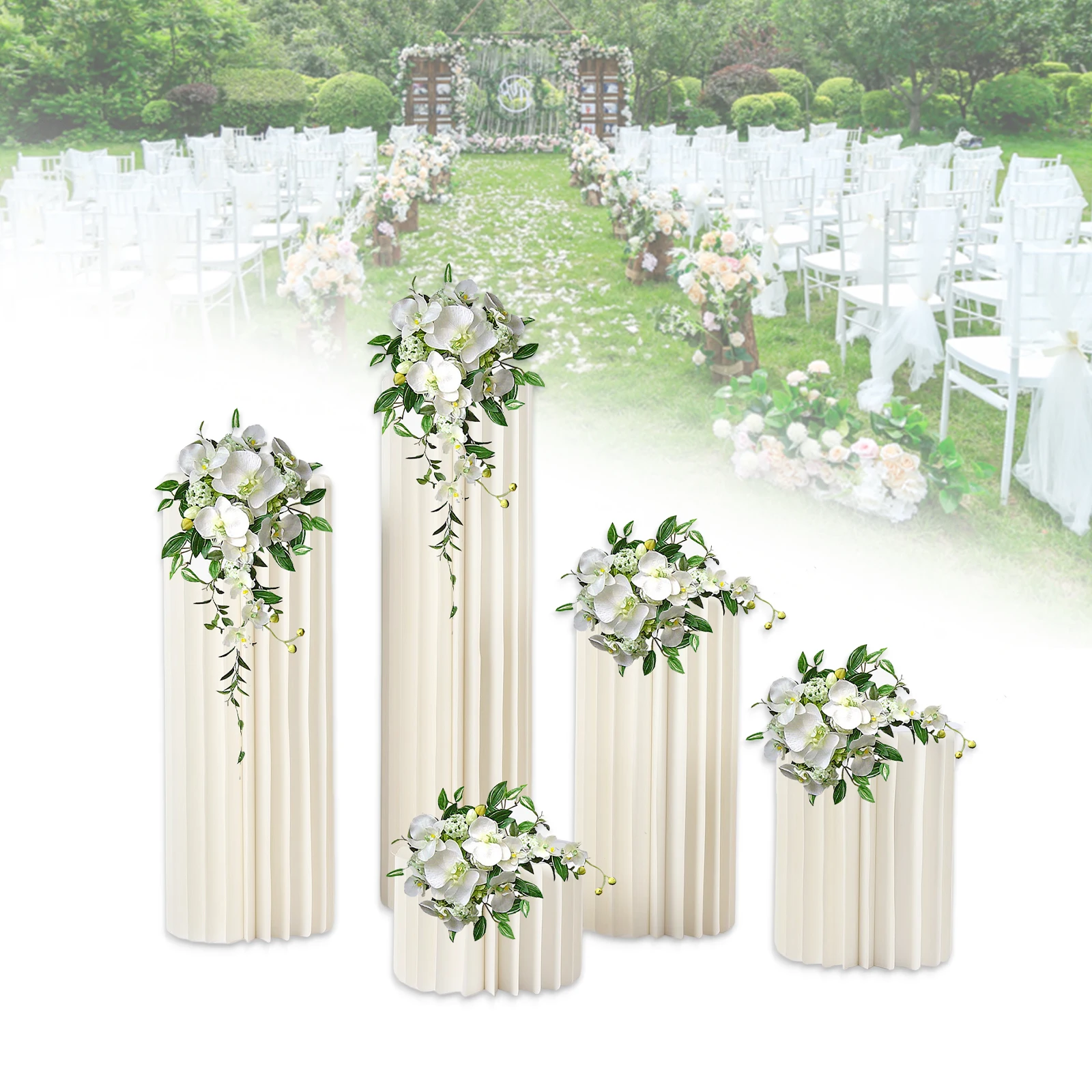 5Pieces Wedding Cylinder Centerpieces Stand Cardboard Vases Flower Vase Flowers Stand Floral Display for Party Tables Decoration