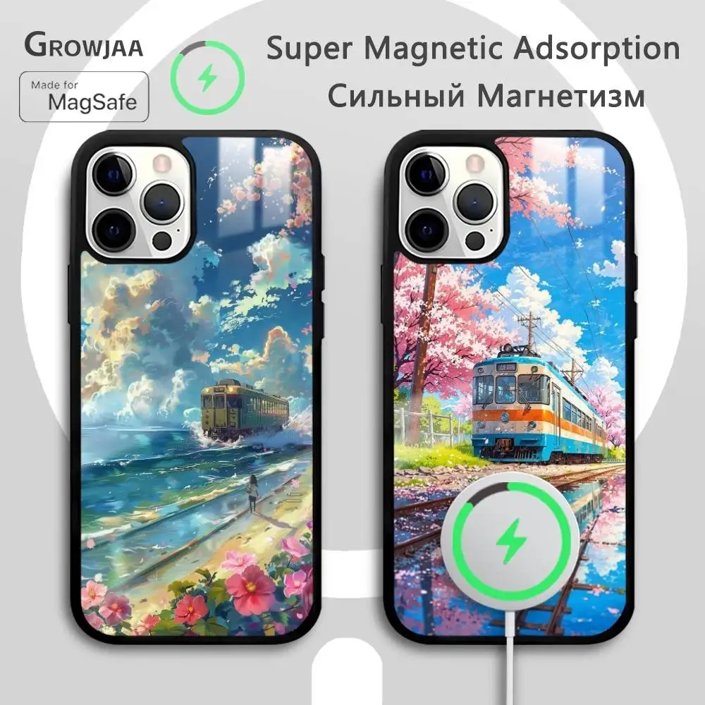 Чехол для телефона в японском стиле манга с метро для iPhone 17, 16, 15, 14, 13, 12, 11 Pro Max Plus Mini Magsafe Mirror, беспроводной магнитный чехол