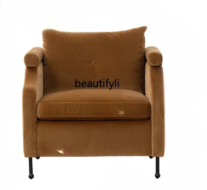 

French Style Velvet Couch Small Apartment Living Room Single American Retro Villa Wooden Lounge Chair