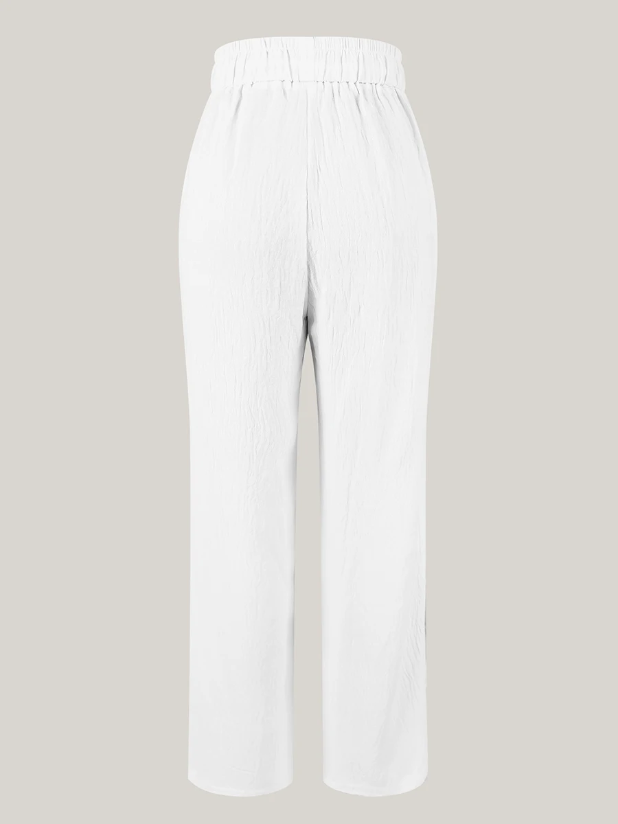 Frühling Herbst Damen Hosen Lässige Hochgeschnittene Weite Hosen Lose Einfarbig Elastische Taille Kordelzug Streetwear Mode – Detail 5