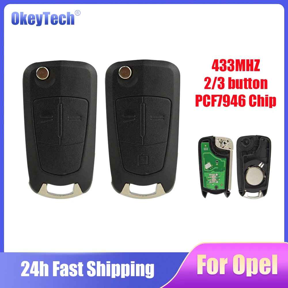 

OkeyTech 2/3 Buttons Flip Remote Car Key 433MHZ PCF7946 For Opel/Vauxhall Astra H 2004-2009 Zafira B 2005-2013 Corsa D Vectra C