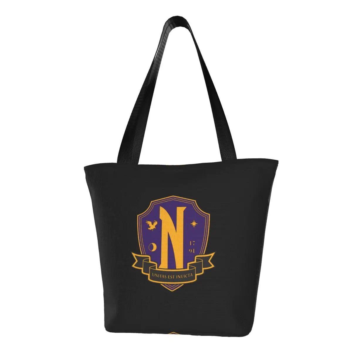 Kawaii Printed Wednesday Addams Nevermore Academy Shopping Tote Bag Reusable Canvas Shoulder Shopper Handbag