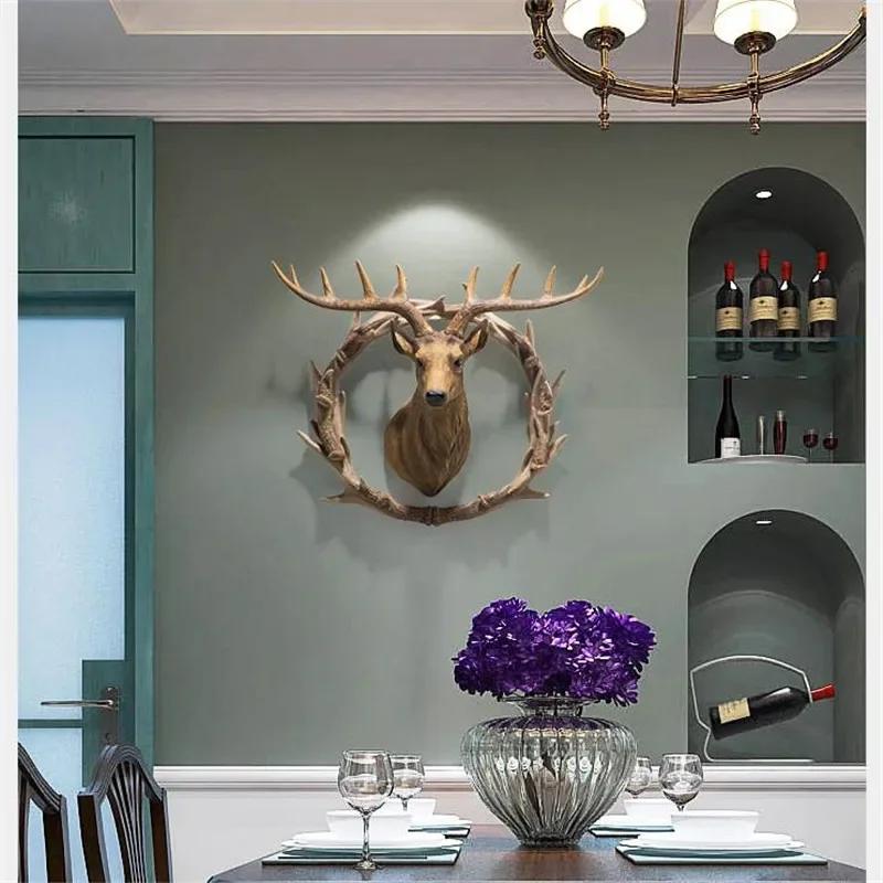 Lucky Deer Head Wall Hanging Decoration, American Country, Restaurant Pendant, Entrance, Hallway, Aisle Background, VIP