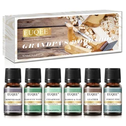 EUQEE 6pcs/set Men's Fragrance Oils Set Cedarwood Bamboo & Teak Leather Forest Pine Essential Oils Kit for DIY Scent Products