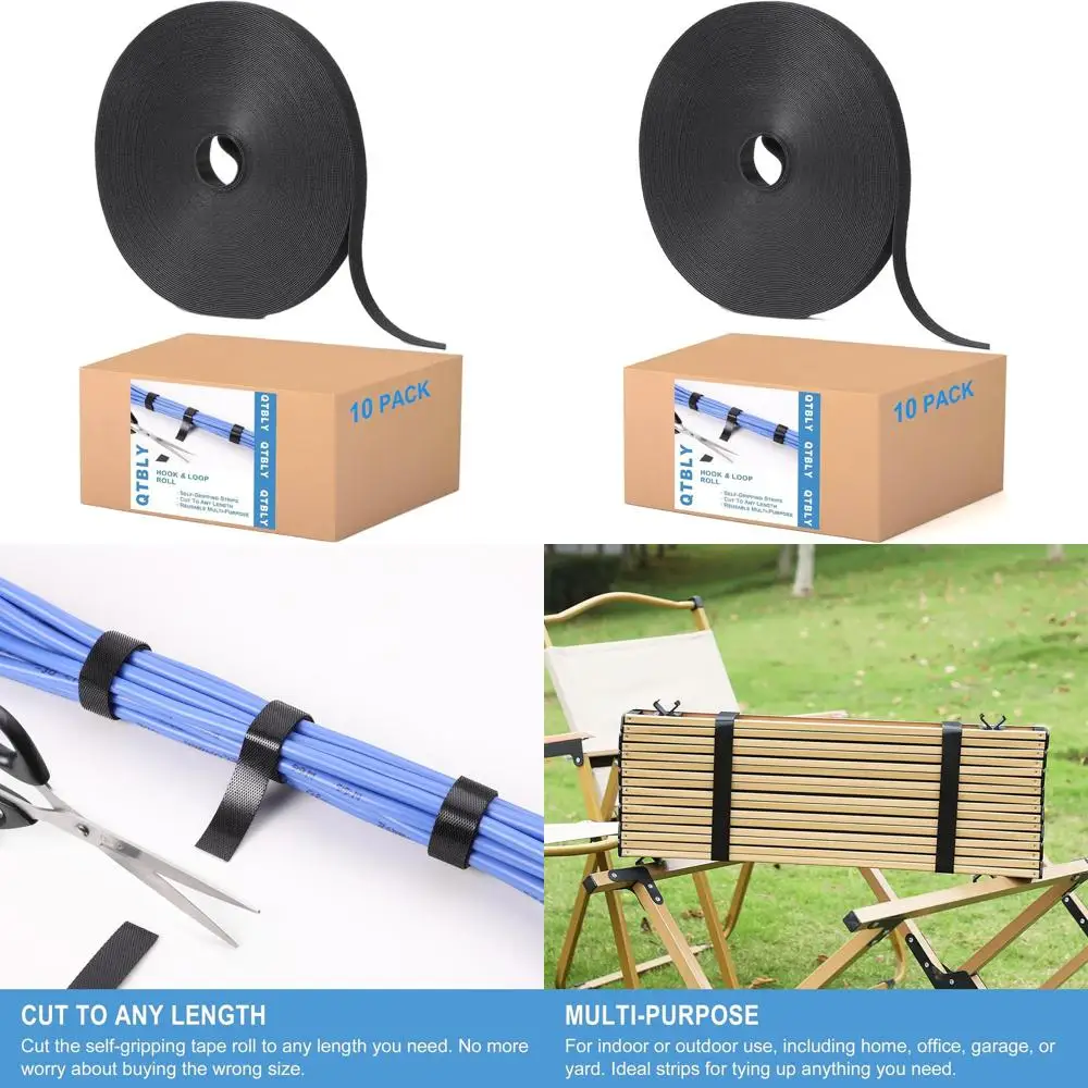 

1/2 Inch x 1000 Feet Double-Sided Hook and Loop Roll - Reusable Self-Gripping Straps for Various Applications