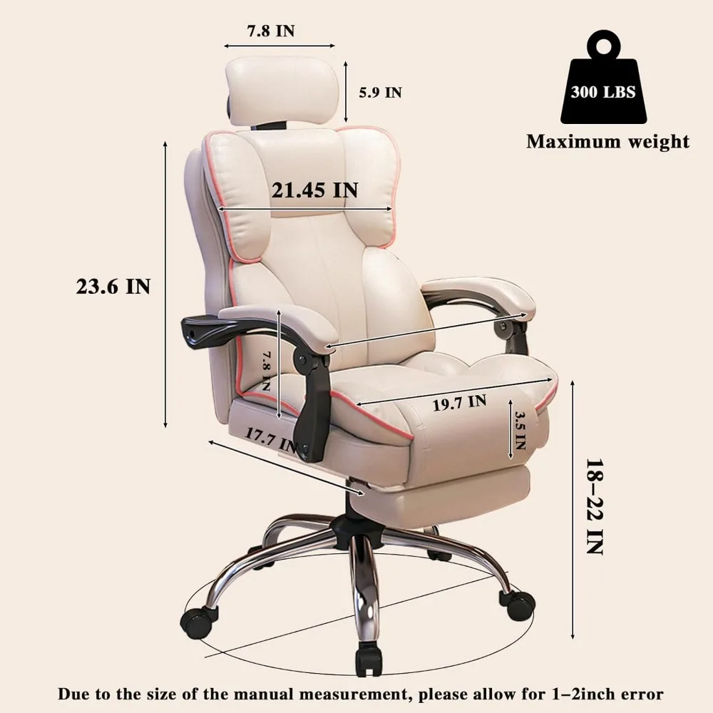 Ergonomic Office Chair with High Backrest and Lumbar Support, Equipped with Foot Pedals and PU Leather for Lumbar Support