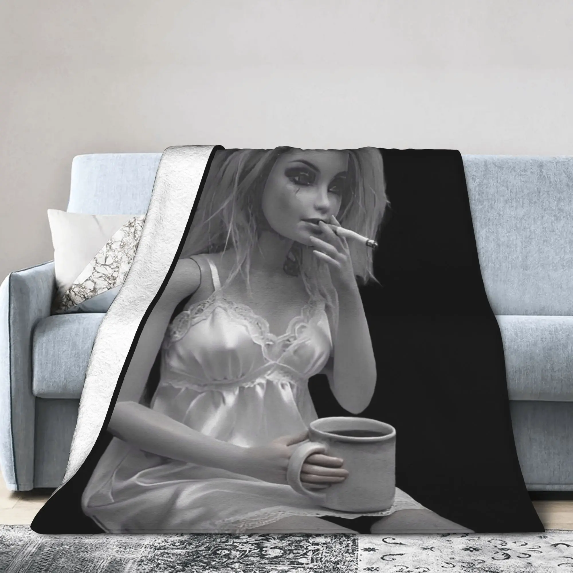 Cozy Blonde Doll Disheveled Doll Blanket Sofa Decorative  Throw Blankets Lightweight Thin Coral Fleece Plush for Travel