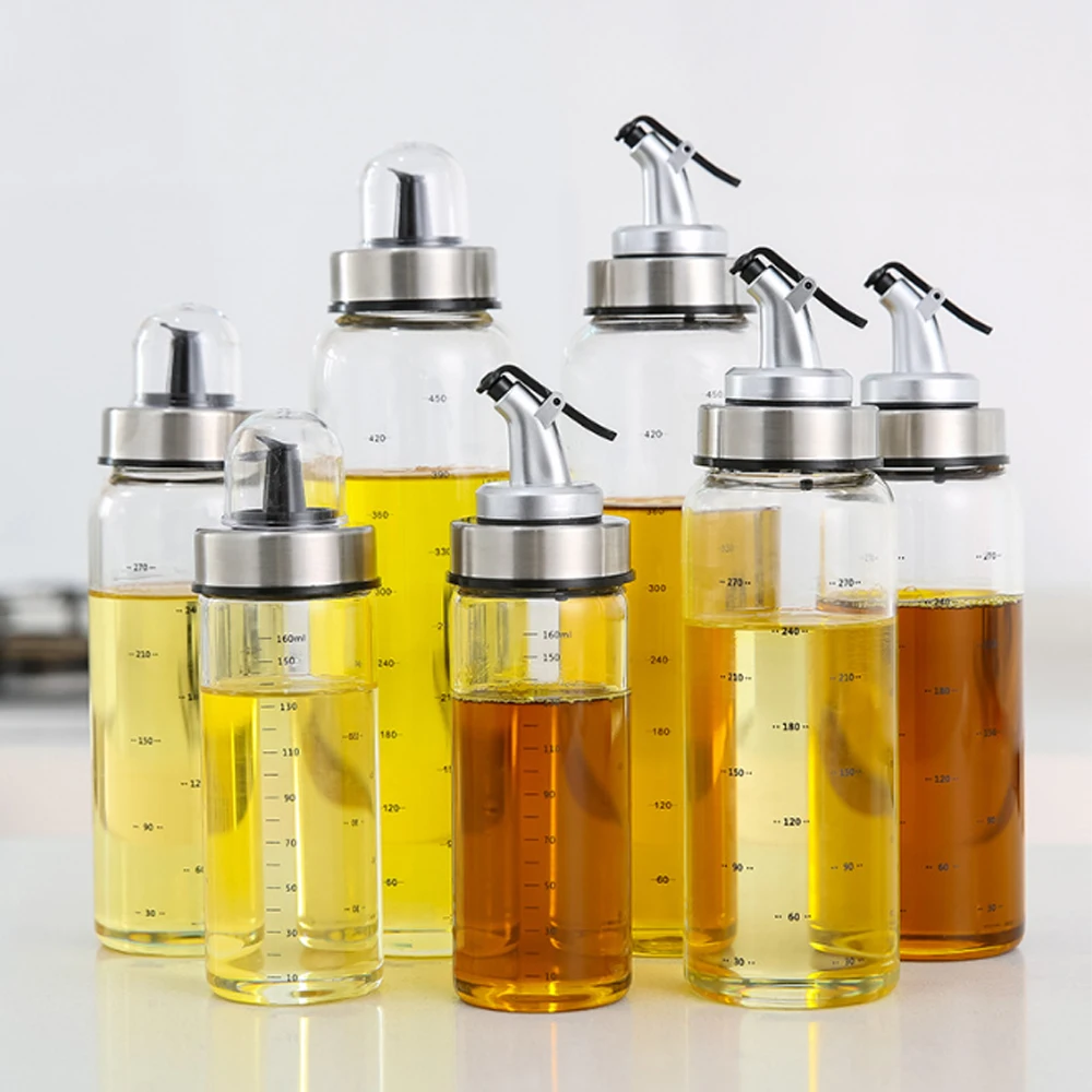 Household Heat-resistant Glass Oil Bottle Kitchen Seasoning Bottle Leak Proof Oil Bottle Stainless Steel Portable Oil Pot Sesame