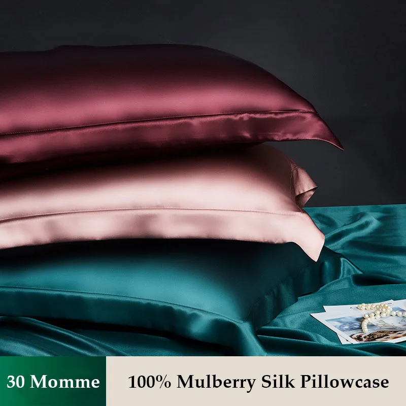 30 Momme 100% Mulberry Silk Pillowcase for Hair and Skin Envelope Closure 48x74cm Solid Color Soft Smooth Breathable Pillow Case