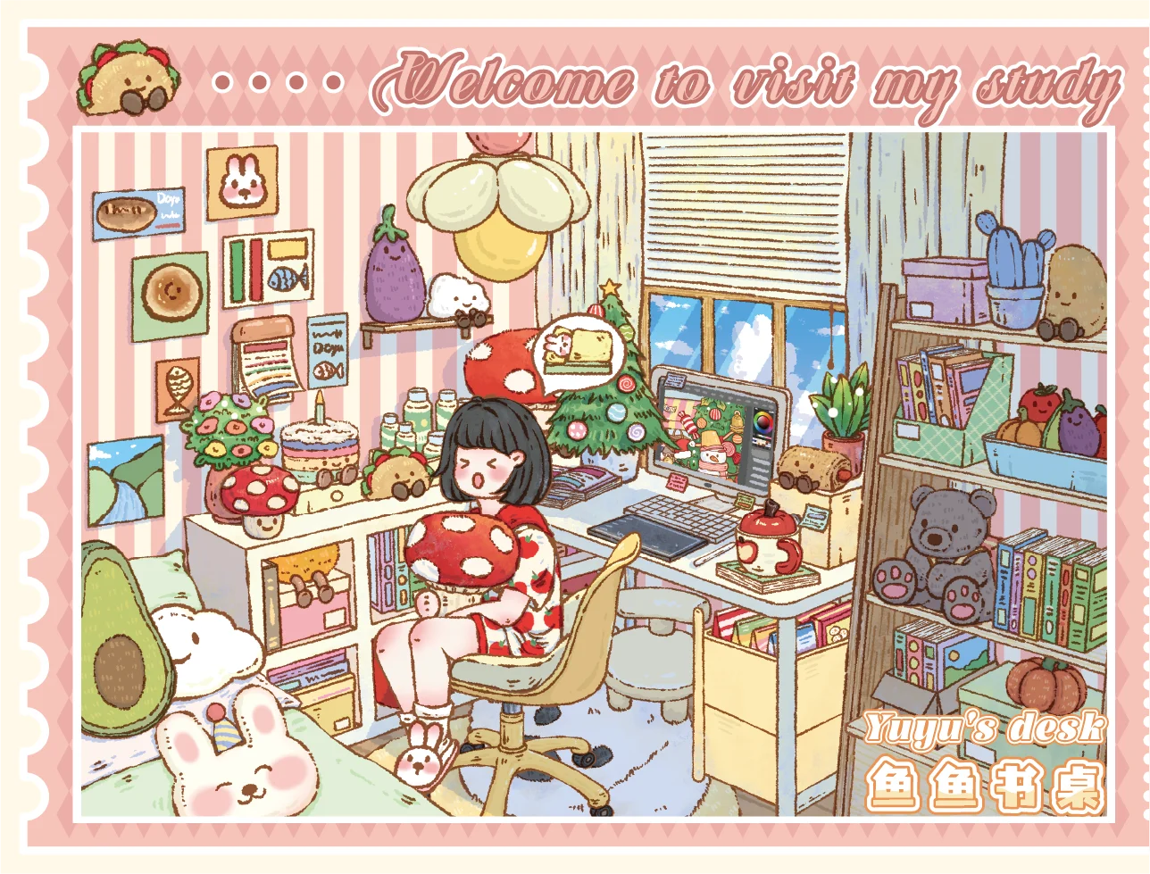 Personajes de cuento de hadas Kawaii, pegatina de paisaje de escritorio de pez 3D, regalo de festival de escena de cabina de bolsillo DIY ﻿