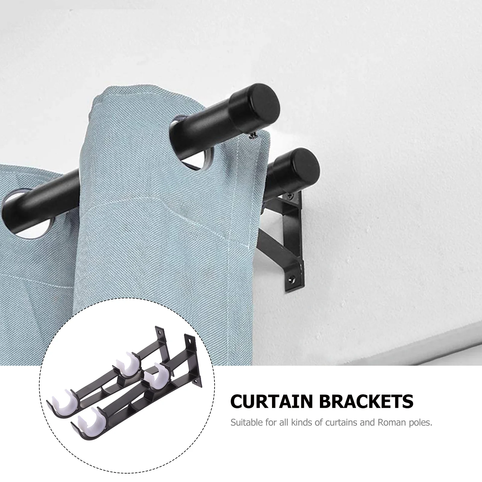 

2pcs Double Curtain Rod Holders Wall Mount Heavy Duty Iron Brackets For Dual Layer Curtains Decorative Support Hardware