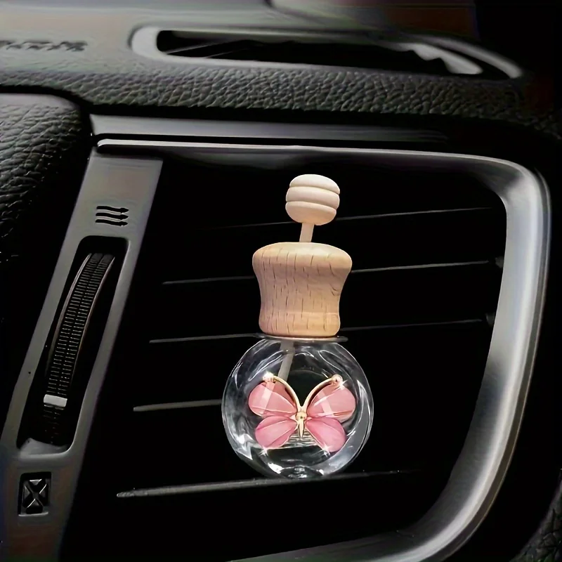 Bouteille en verre papillon pour voiture, diffuseur d'huile essentielle de voiture réutilisable, bouteille en verre vide, accessoires de décoration pure pour voiture, 1 pièce