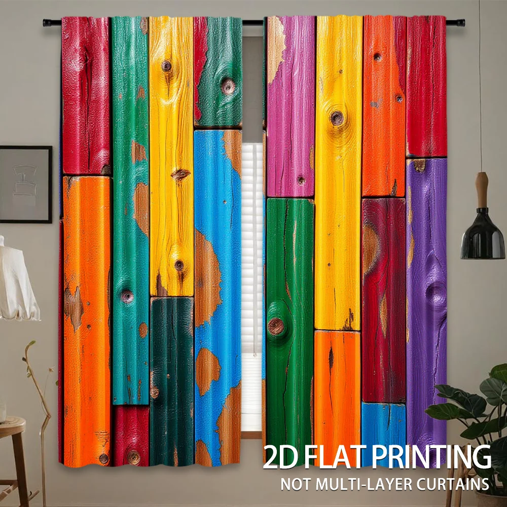 Simulation of colored wood panel patterns Print Drapes Room Darkening Window Curtains Home Decor,Rod Pocket Blackout Curtains