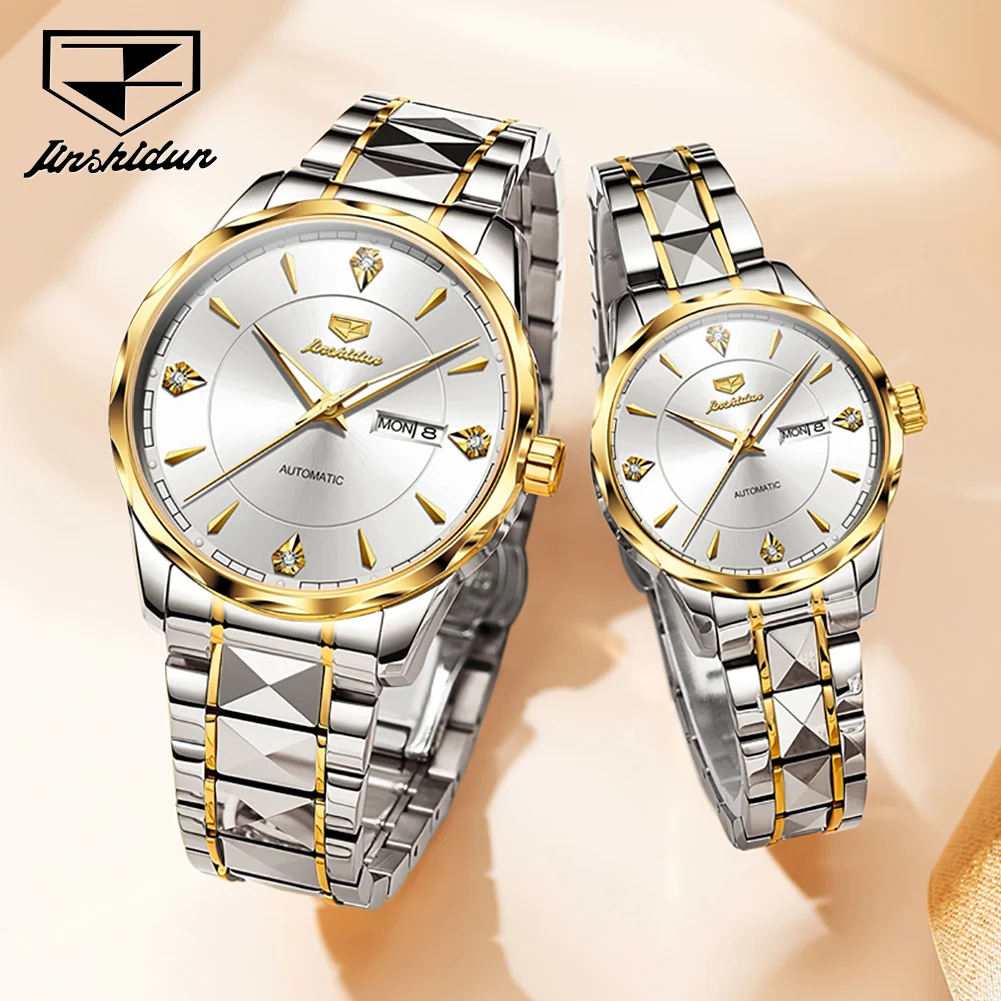 JSDUN Luxury Automatic Mechanical Men Women Top Brand Waterproof Tungsten steel Strap Date Couples Watch for Man Ladies  2024