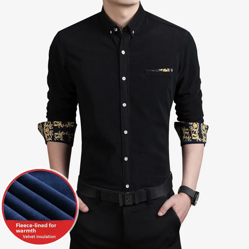 

Men's Thiened Fce Lined Corduroy irt Warm Slim Fit Long Sve Button down Faionable Urban Sle Winter irt