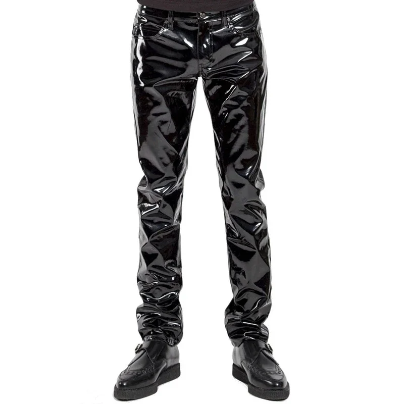 

Plus Size Men Sexy Black Wetlook Faux Leather Lingerie Exotic Pants PU Latex Catsuit Zipper PVC Stage Clubwear gay fetish Pants