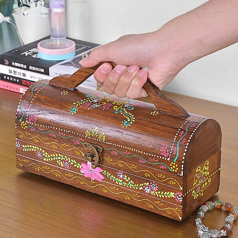 2023 New Jewelry Case with Lock Vintage Solid Wood Storage Box New Chinese Earrings Necklace Ring Wooden Box Organizer Boxes