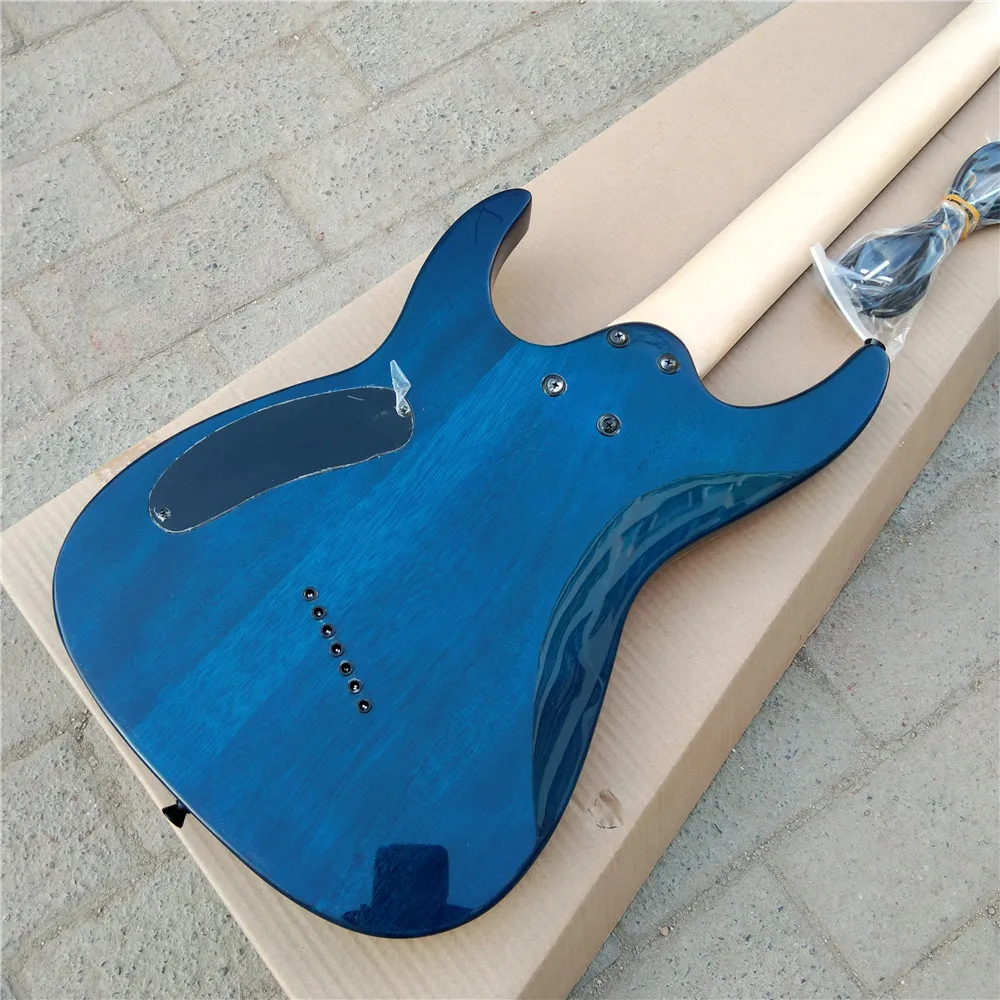 Blue Fan Fretted 7 Strings Fan Fretted Electric Guitar,Flame Maple Top Mahogany Body&Rosewood Fingerboard BJ-503