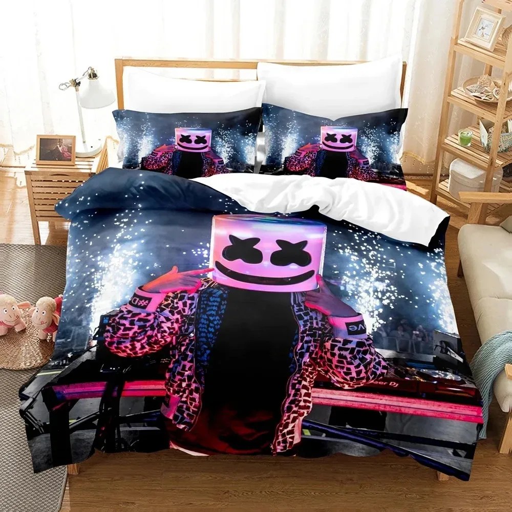 3D-Druck DJ Marshmello Bettwäsche-Set Einzelbett Doppelbett Queen-Size King-Size Hip-Hop-Bettset für Erwachsene und Kinder Schlafzimmer Bettbezug-Sets