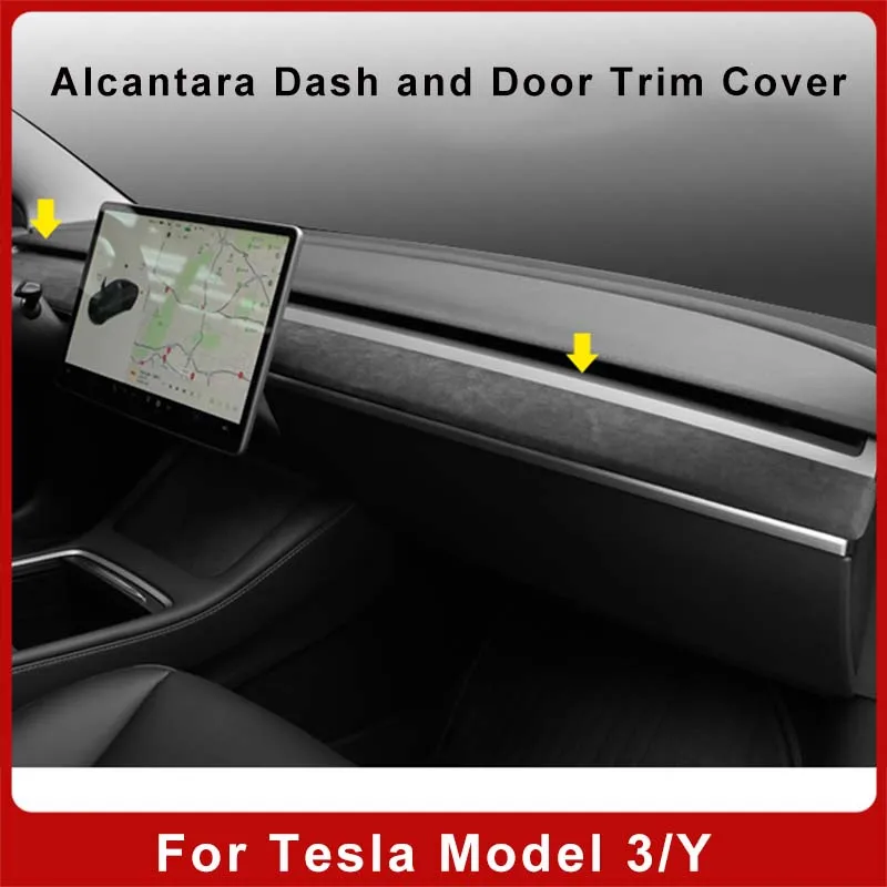 Alcantara Suede Dashboard Panel Protector Cover For Tesla Model Y 3 Door Trim Cover interior Accessories Dash Decor Sticker Wrap