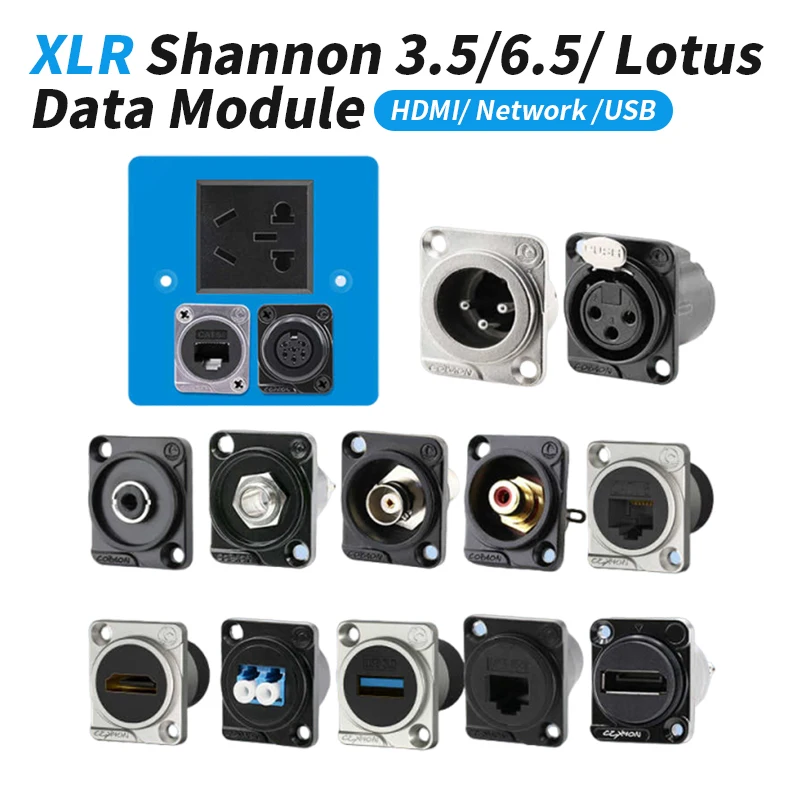D-type RJ45 XLR Module Audio Video 6.5/3.5/Lotus RCA Connector 86 Panel CAT6 Network USB HDMI Information Box Socekt