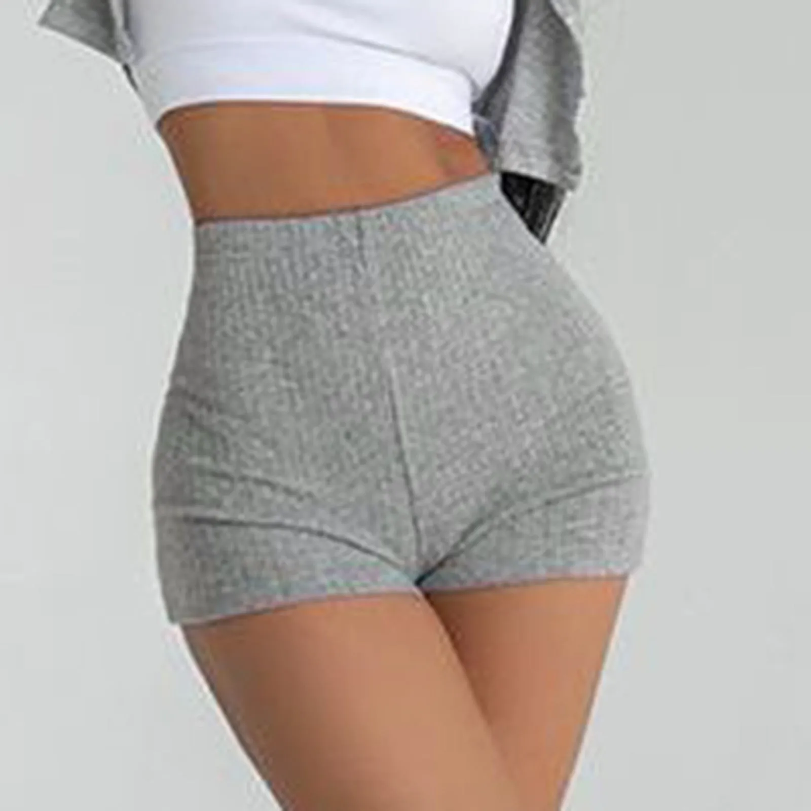 Women'S Slim Fit Solid Color Shorts High Waist Sheath Stretch And Hip Lifting Tight Knitting Hot Trousers Sexy Sports Pants