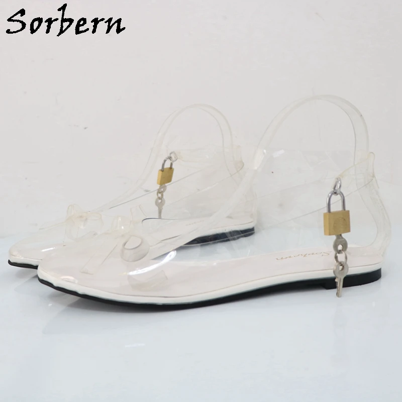 Sorbern Comfortable Women Flat Shoes Transparent Pvc Ankle Strap With Locks Round Toe See Through Flat Shoes Unisex Custom Color