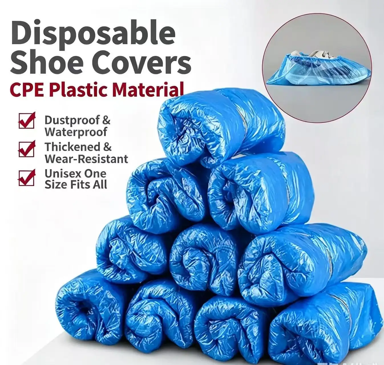 100PCS Disposable Waterproof Shoe Covers Non-Slip PE Padded Indoor Foot Cover for Protecting Floors from Dirt And Marks