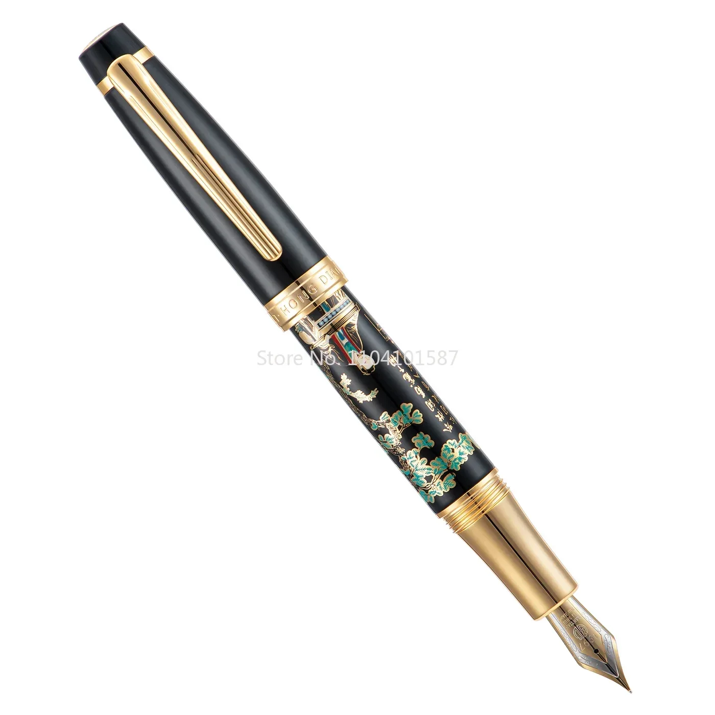 Hongdian 231 Chinese Metal Fountain Pen, Iridum EF/F Nib with Chinese Painting Design, Smooth Writing Pen with Ink Converter