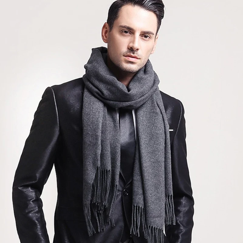 Men's Wool Scarves Winter Soft Warm Cashmere Shawl Thickened Long Tassel Shawl Warm Scarf Fashion Solid Color Women Man Scarf