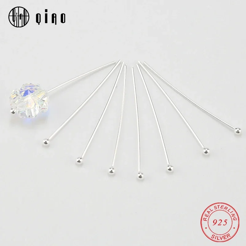 Alfileres de cabeza de bola de Plata de Ley 925 de 25mm, accesorios de joyería Diy, conector de cuentas para hacer pendientes, alfileres de cabeza para hacer joyería, 10 unidades por paquete
