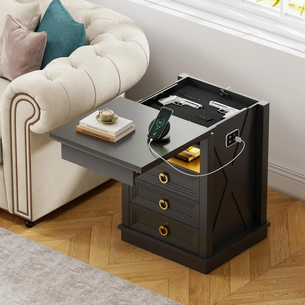 "منضدة تخزين آمنة في 3 ألوان مع إضاءة LED قابلة للتعديل ومنفذ شحن USB"