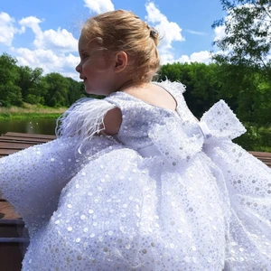 White tulle dress for girls, sequins' lace, 3-9 years old, first communion, ball, wedding party, lady of honor, child princess 10 Main Sales Dress Bridesmaid Wedding - №10
