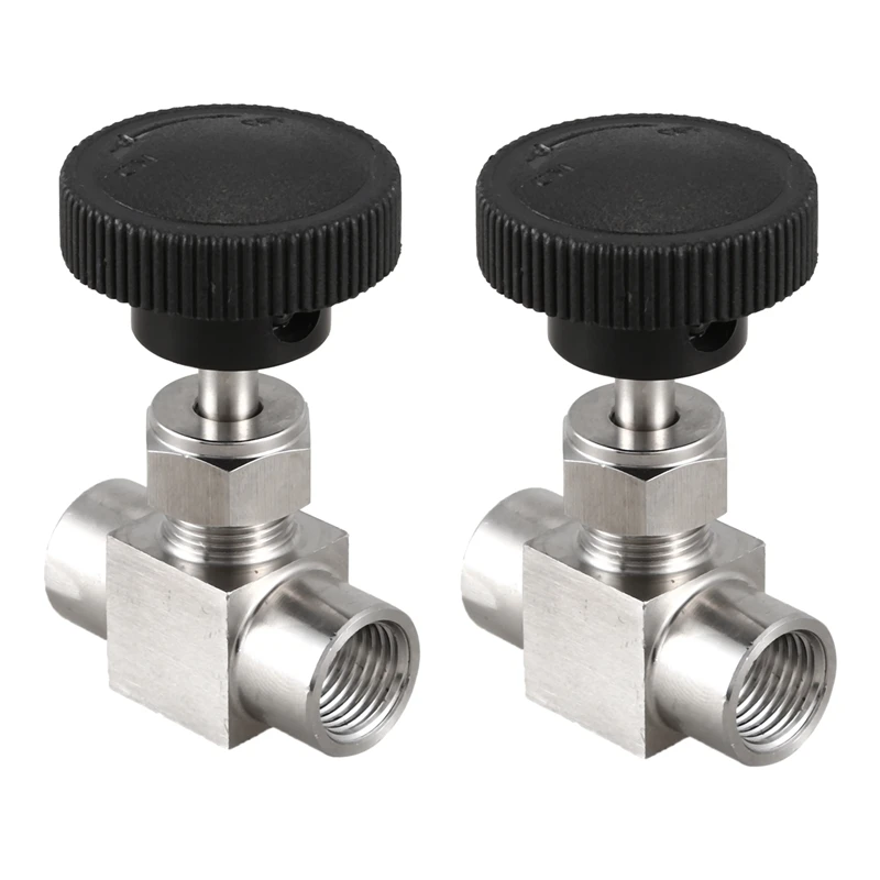 

New-2X 1/4 Inch BSP Equal Female Thread SS 304 Stainless Steel Flow Control Shut Off Needle Valve