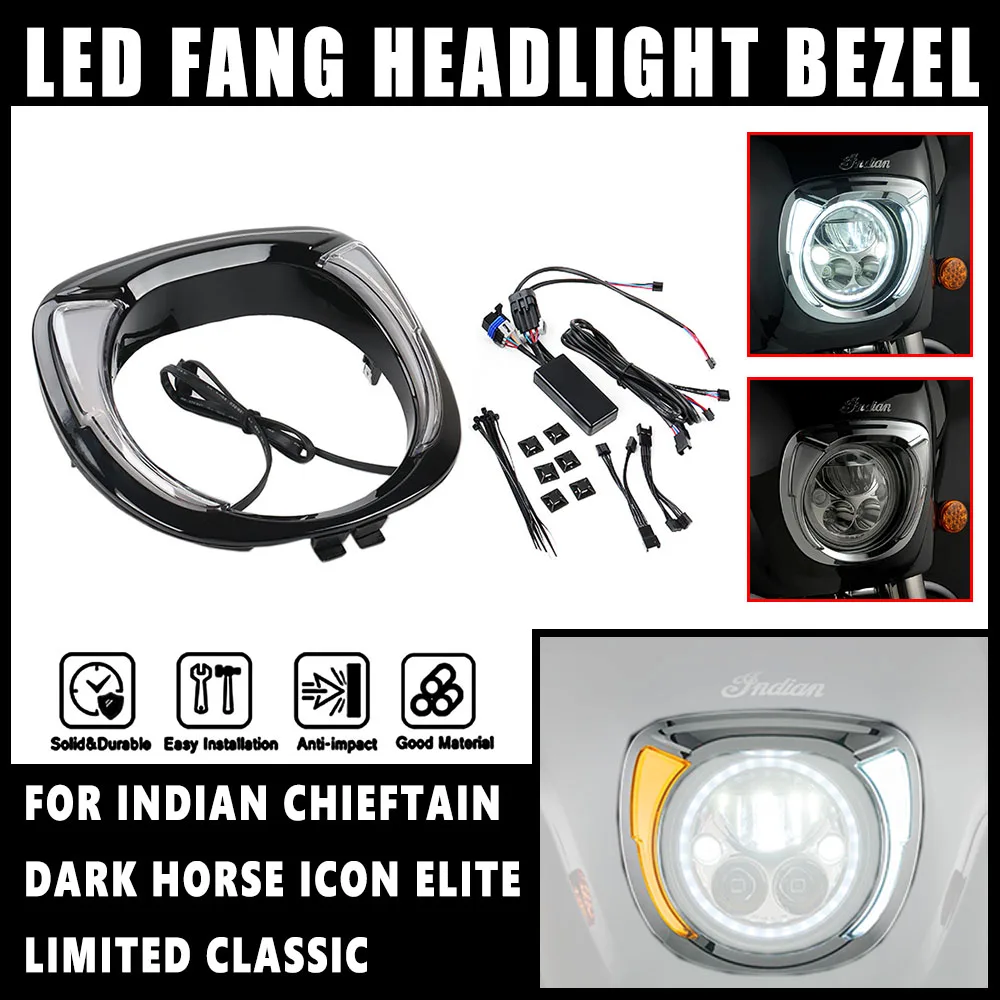 

Easy to install FOR INDIAN CHIEFTAIN Dark Horse Icon Elite Limited Classic Motorcycle New Accessories LED FANG HEADLIGHT BEZEL
