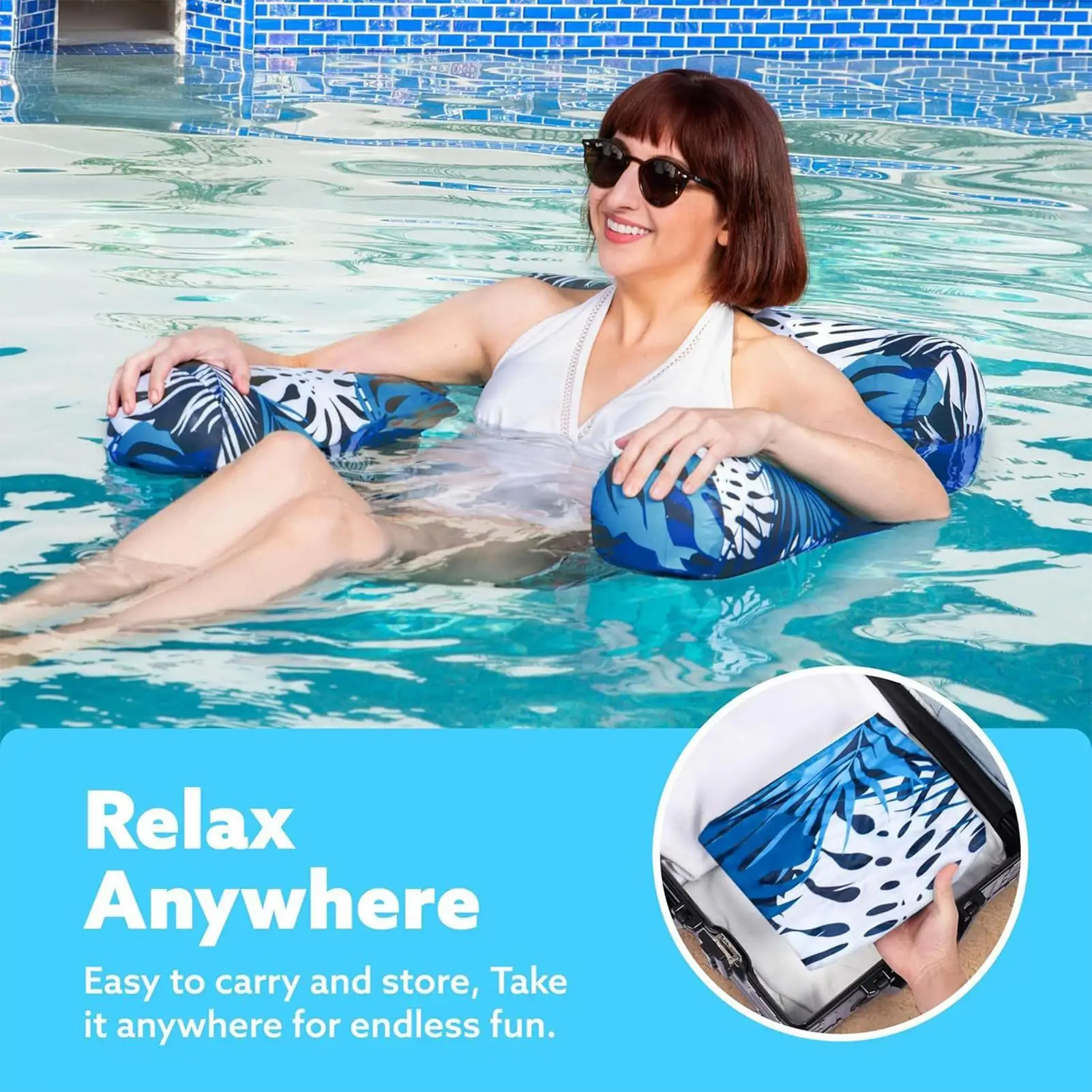 Silla de salón inflable para piscina, flotadores de agua para adultos, estera flotante, hamaca, patrón de planta, balsa de agua para viajes familiares al aire libre