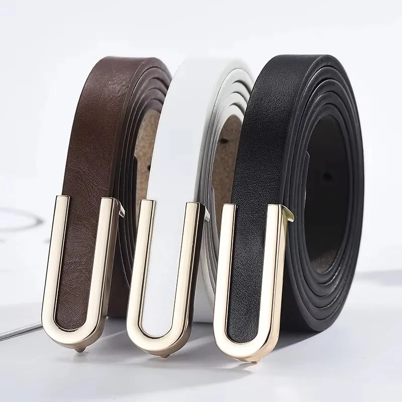Women's Belt Fashion U-shaped Snap Button Thin Belt Versatile in All Seasons and Simple Youth Belt Paired with Jeans Women Belt