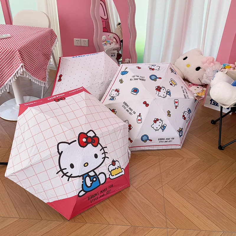 

Складной зонт Sanrio Hello Kitty, портативный, ветрозащитный, от солнца и дождя, для повседневного использования, в подарок для девочек