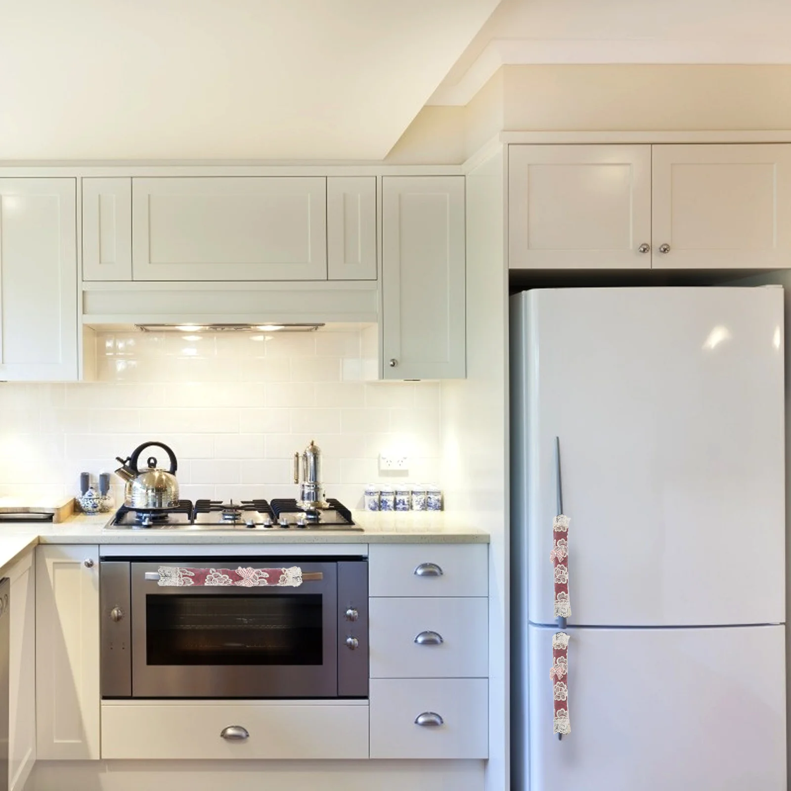 

2Pcs Door Handle Covers Premium Washable Lace Protectors for Fridge Microwave Oven Cabinet Dishwasher Handles Decorative