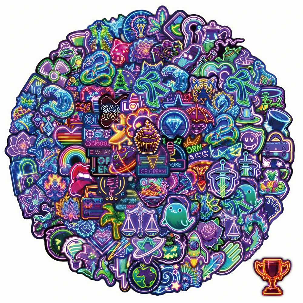 

10/50/100/200pcs Cartoon Funny Neon Light Series Graffiti Stickers for Notebook Phone Laptop Bike Waterproof Sticker Kid DIY Toy